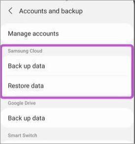 Samsung Select Accounts and Backup