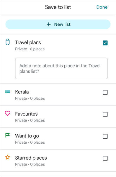 Save to list Google Maps