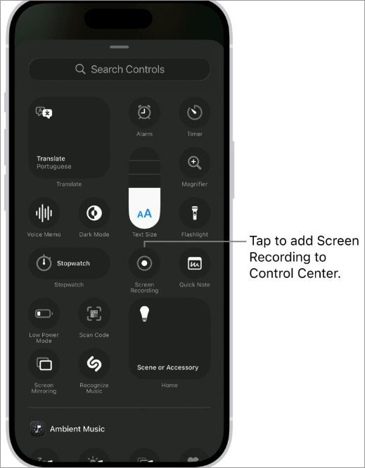 Screen recording to Control center