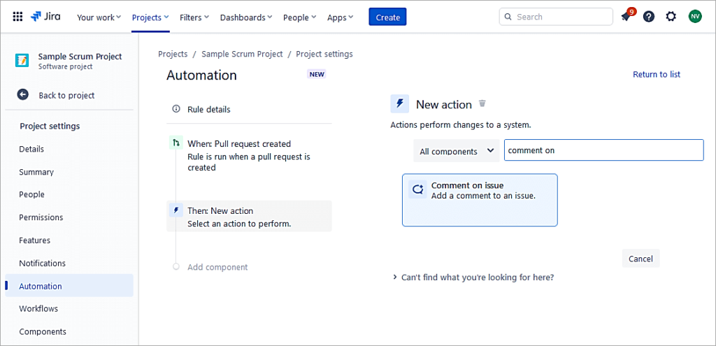 Select Comment on issue ex8