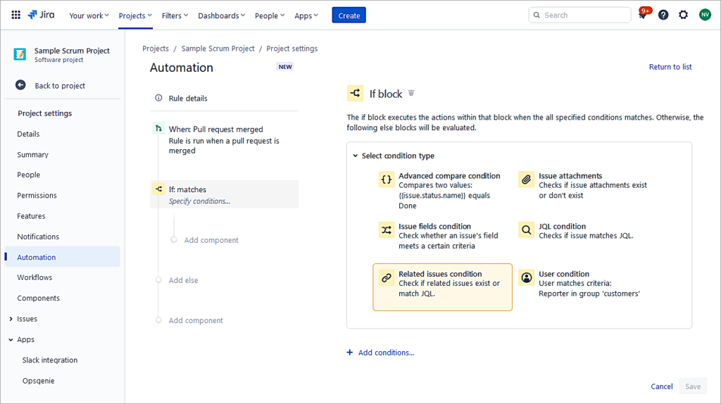 Select Condition type