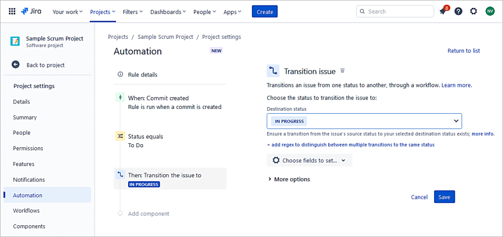 Select Destination status