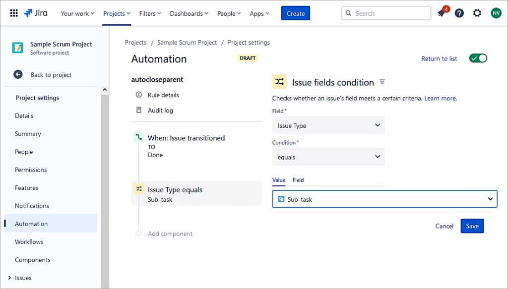 Value equals Sub-task