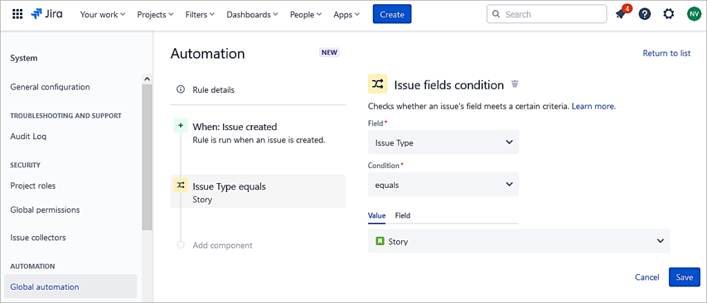 Select Issue type field