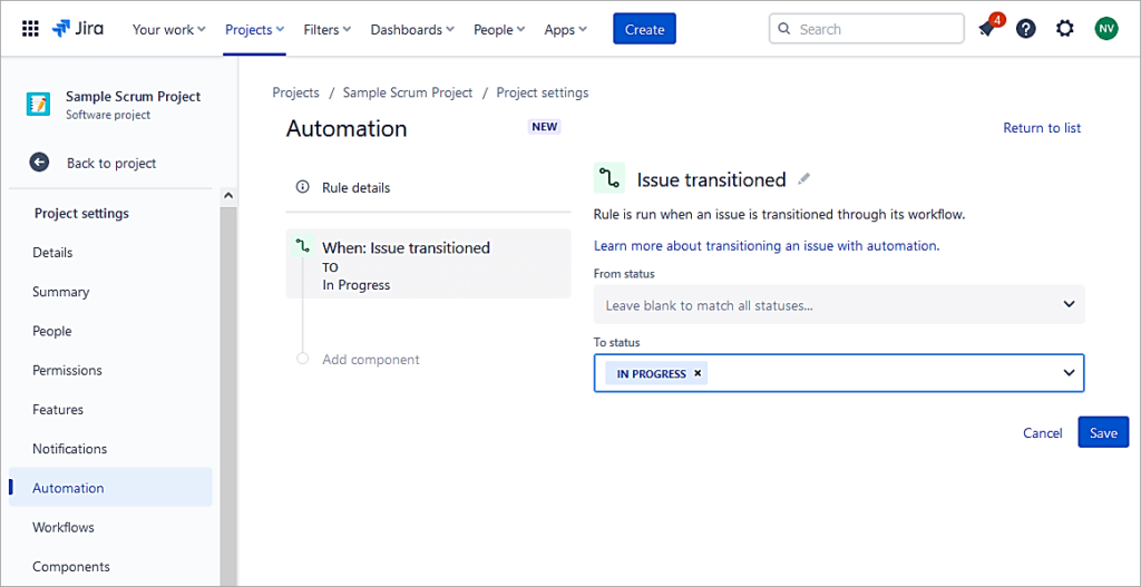 Select To status as In progress
