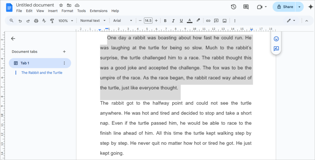 margins of a specific section