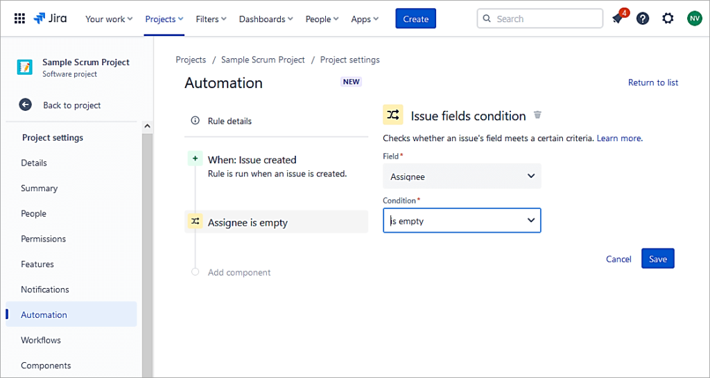 Select option Assignee is empty
