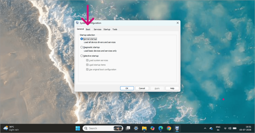 Select the Boot tab