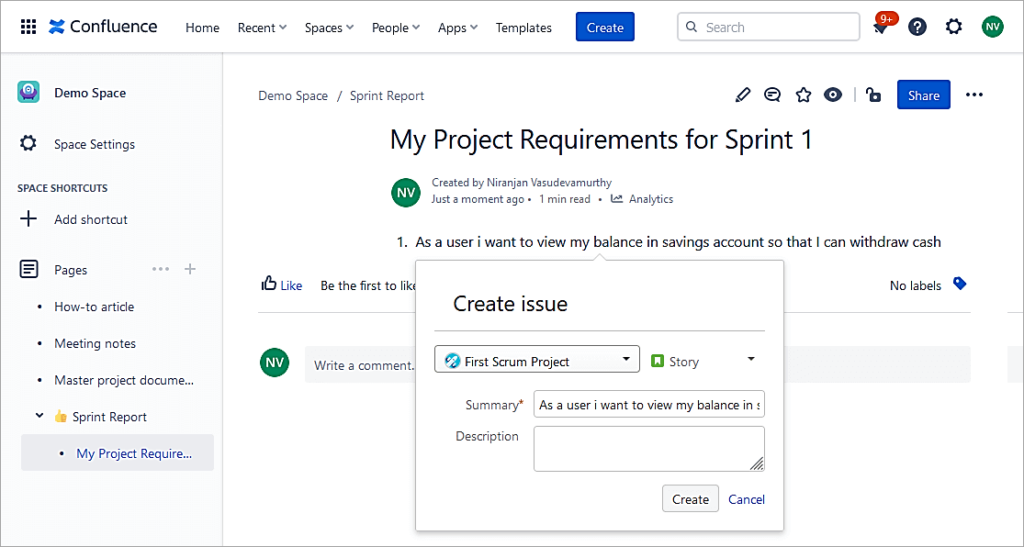 Select the project and issue type