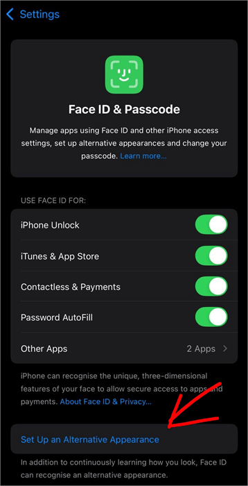 Set up an alternate appearance