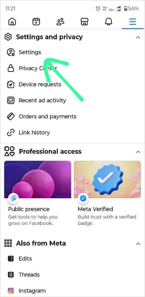 Settings in FB