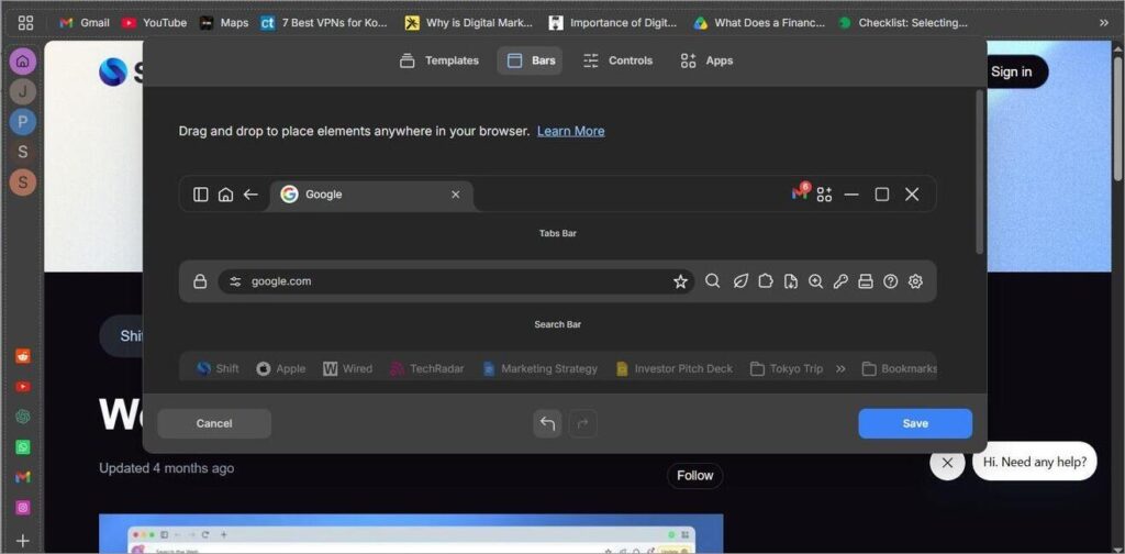 drag left side menu