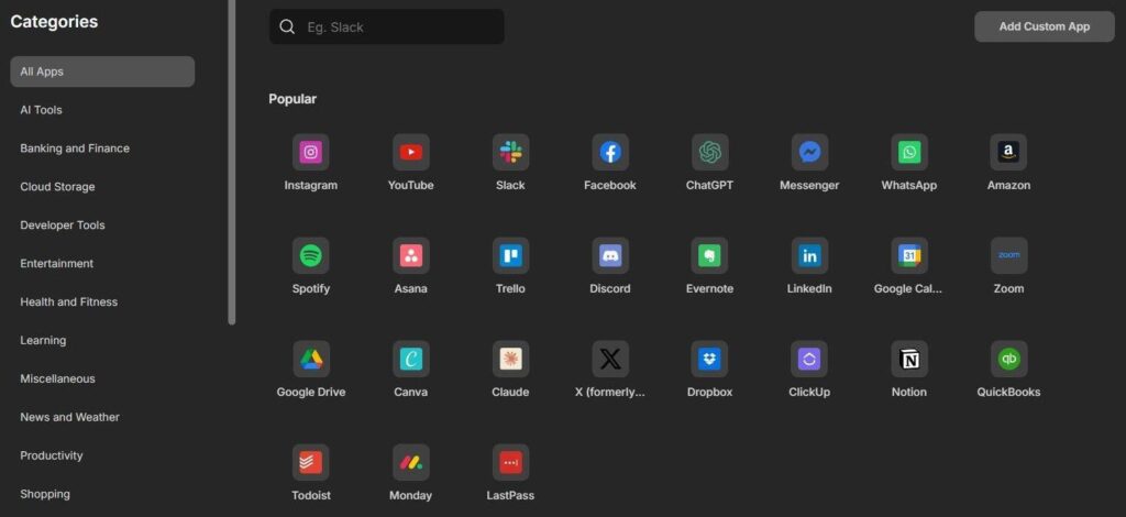 Shift browser - Select Add App