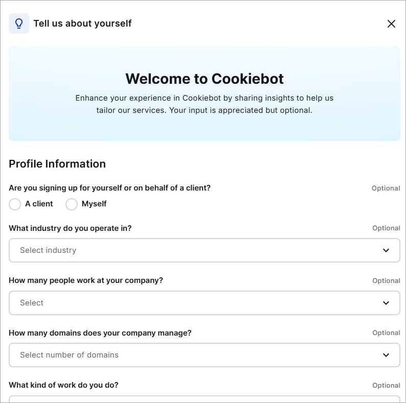 Cookiebot Signup Form