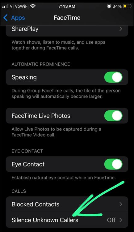 Silence unknown callers - FaceTime