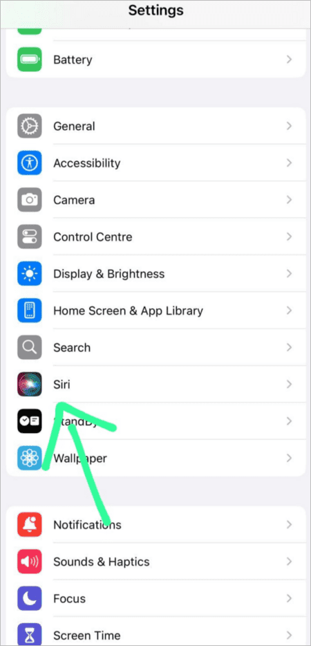 Siri in settings