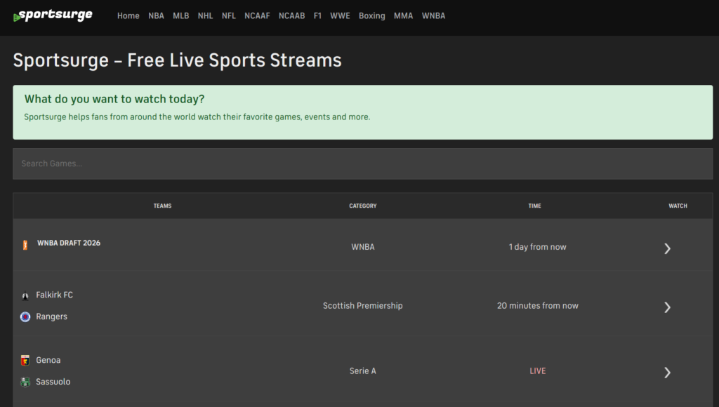 SportSurge 1 Sports Streaming Sites