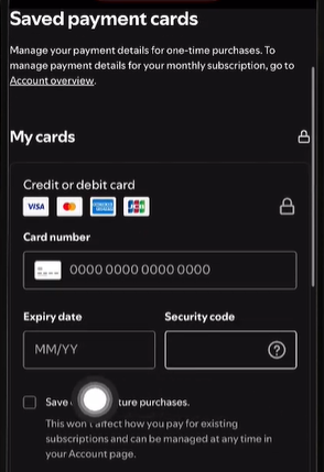 Spotify saved payment cards