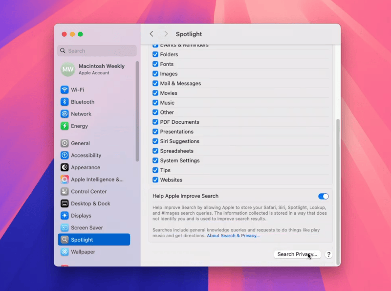 Spotlight menu