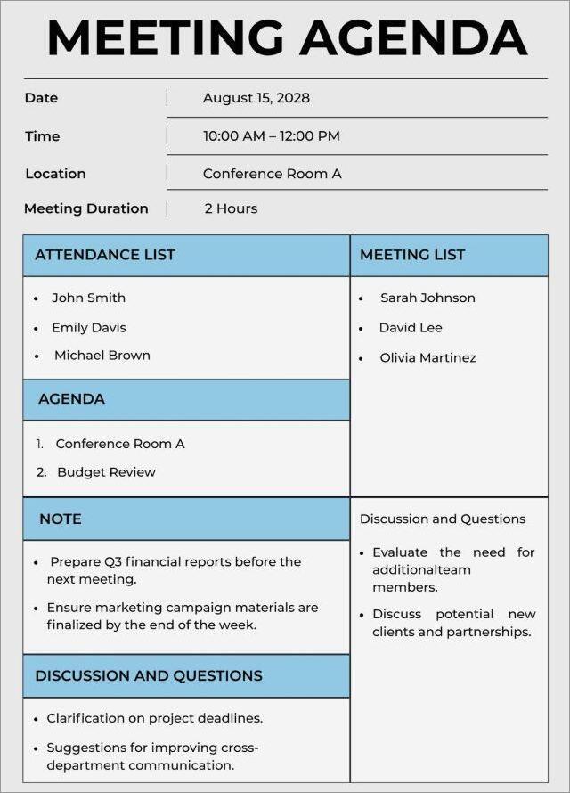 Staff Meeting Agenda Template to Discuss Sales