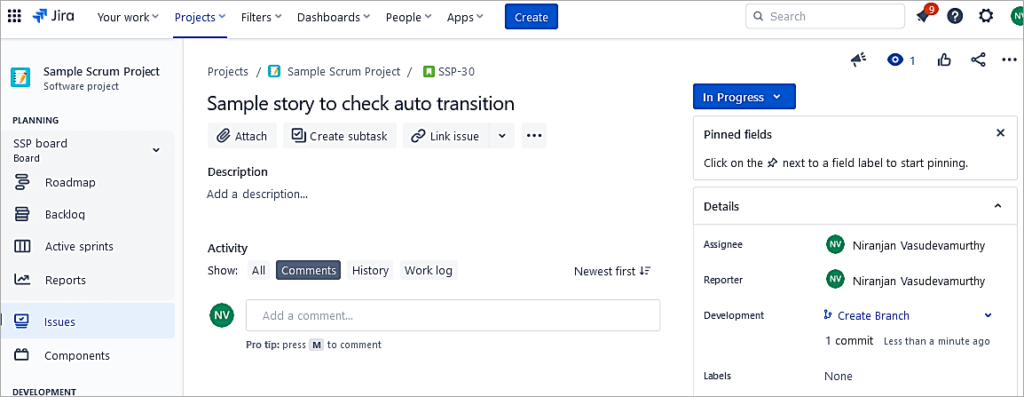 Status changes to In Progress