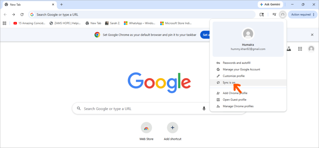 Sync is on option
