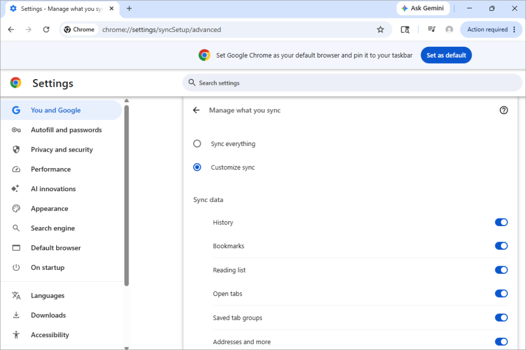 Customise Sync