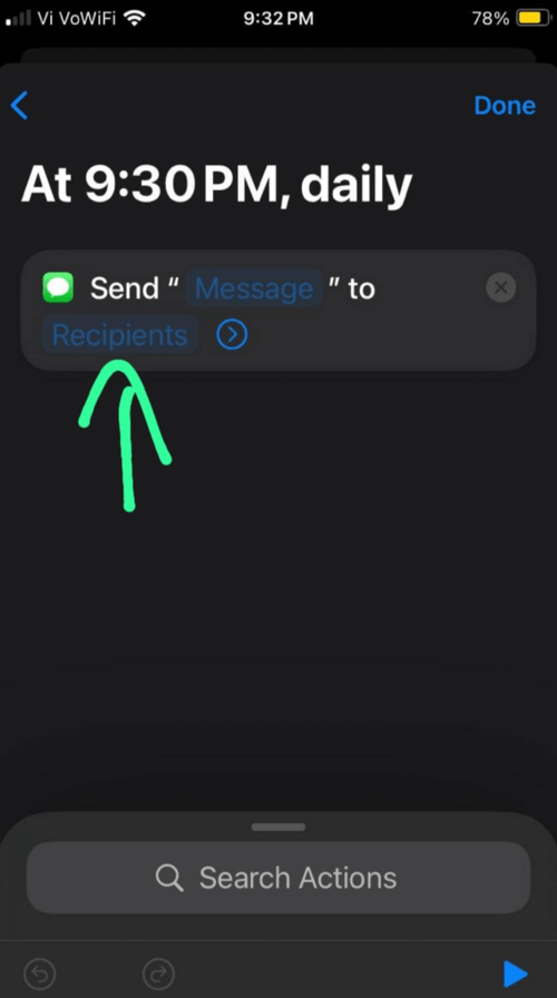 Tap on Recipients Shortcuts app