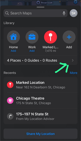Tap on the sign to see list of saved locations