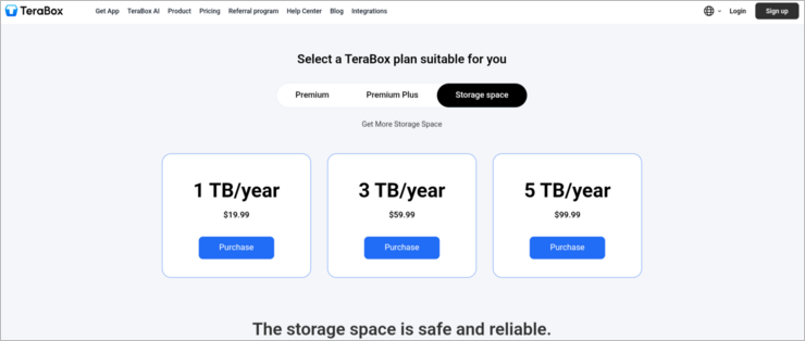 TeraBox storage plans