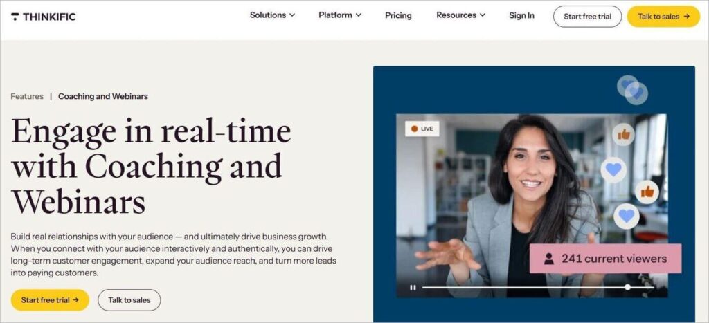 Thinkific - webinar platforms