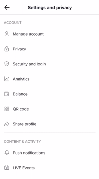 TikTok app settings