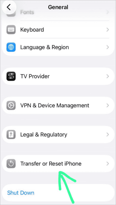 Transfer or Reset option