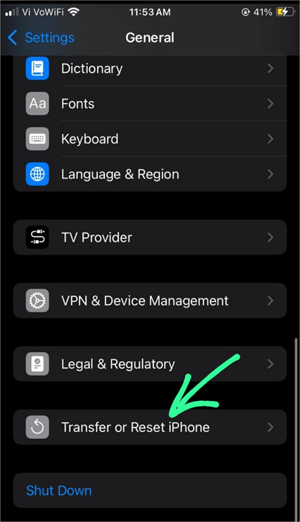 Transfer or reset iPhone..