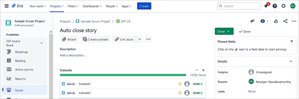 Transition each of Sub-task to Done2