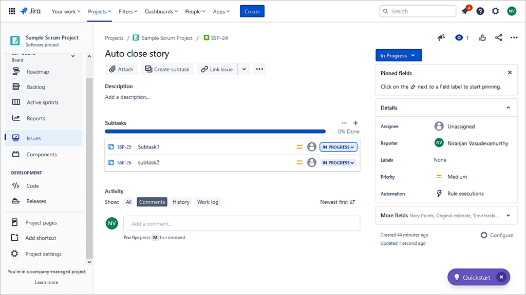 Transition each of Sub-task to Done