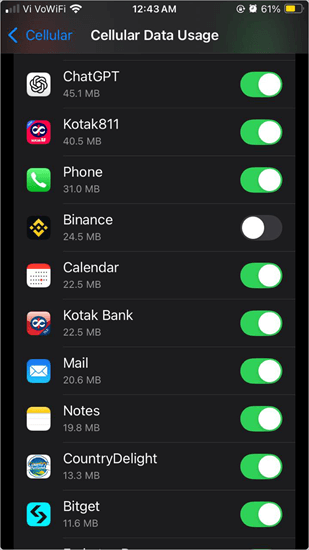 Turn on Cellular data for Mail