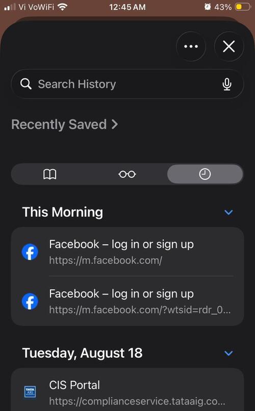URL of each website visited