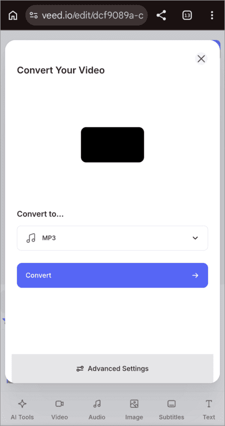 Veed Choose format Instagram Reel To MP3 Converter