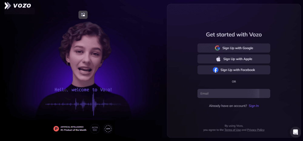 Vozo signup