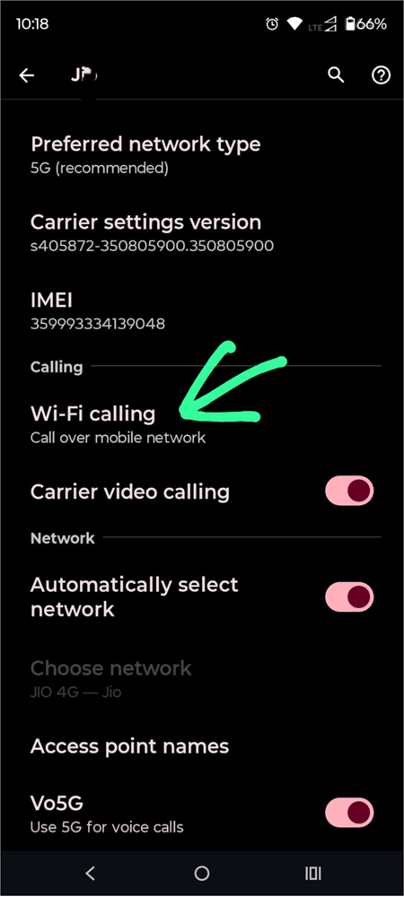 WIFI calling option