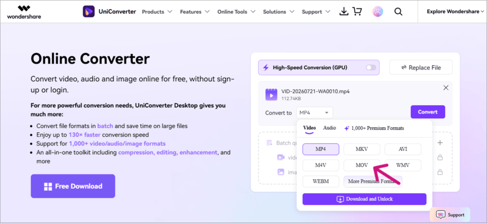 Wondershare - Choose MOV