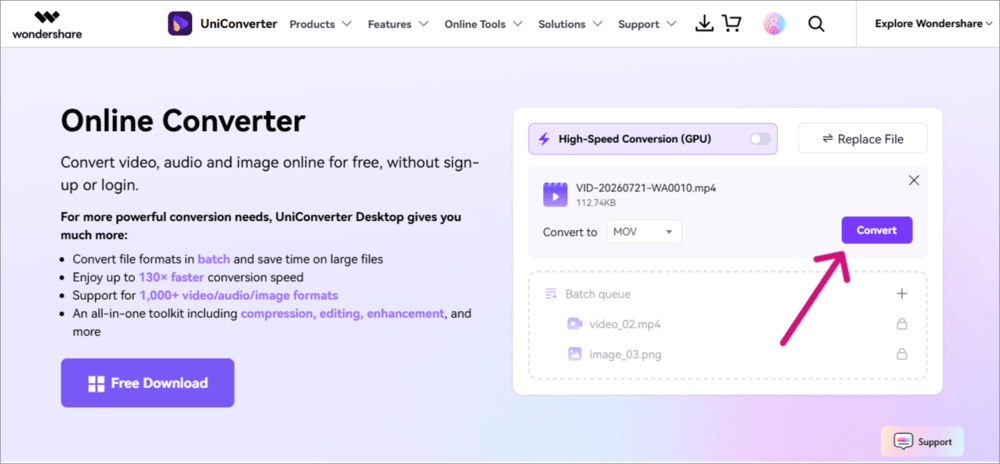 Wondershare - click on Convert