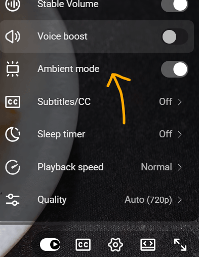 YouTube Ambient mode