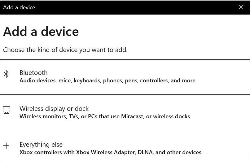 Select Bluetooth under Add Device section