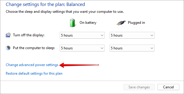 change advanced power settings