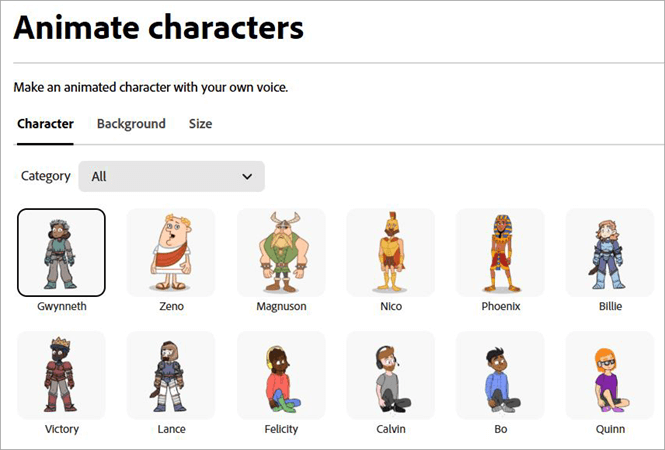 character and background selection