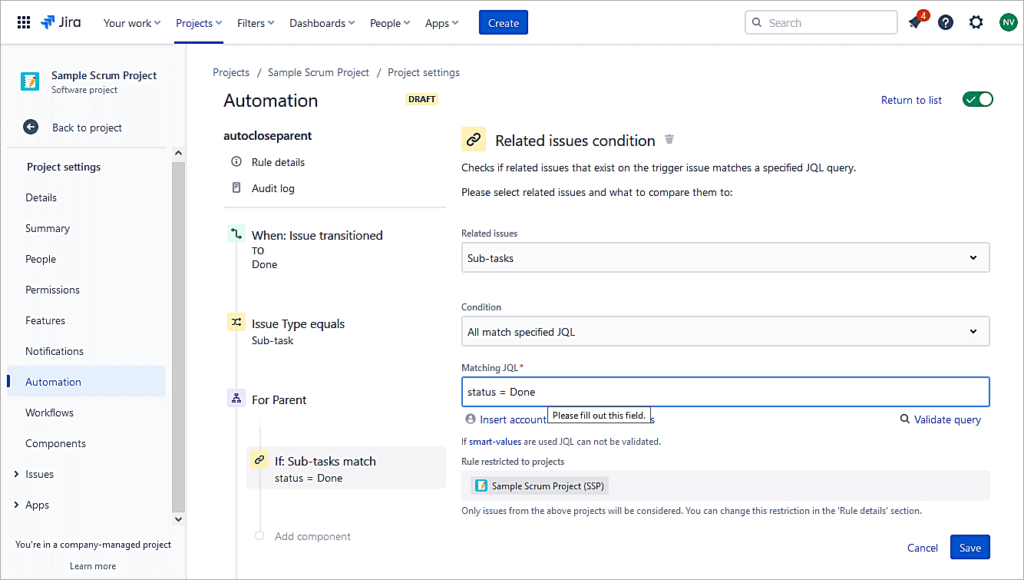 status of each sub-task
