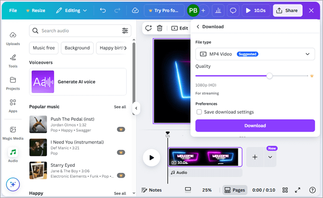 download from share option