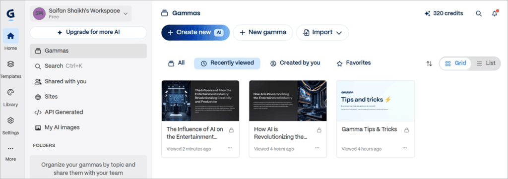 Gamma AI Dashboard